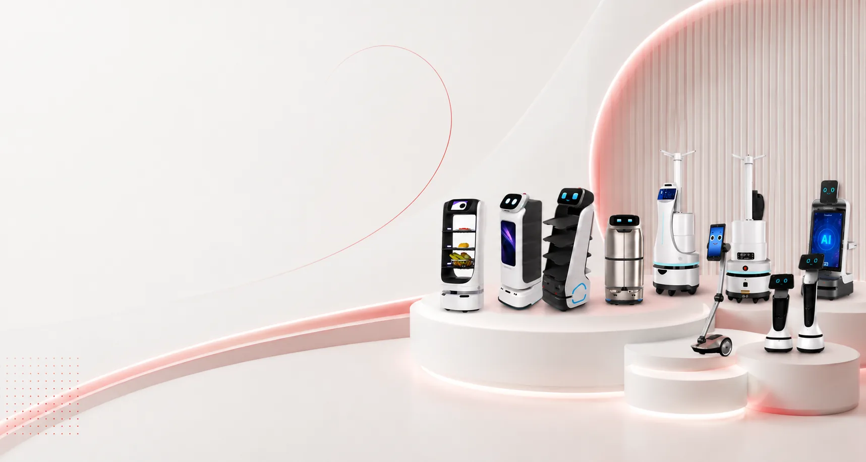 The Caiva robot line-up arranged across studio podiums