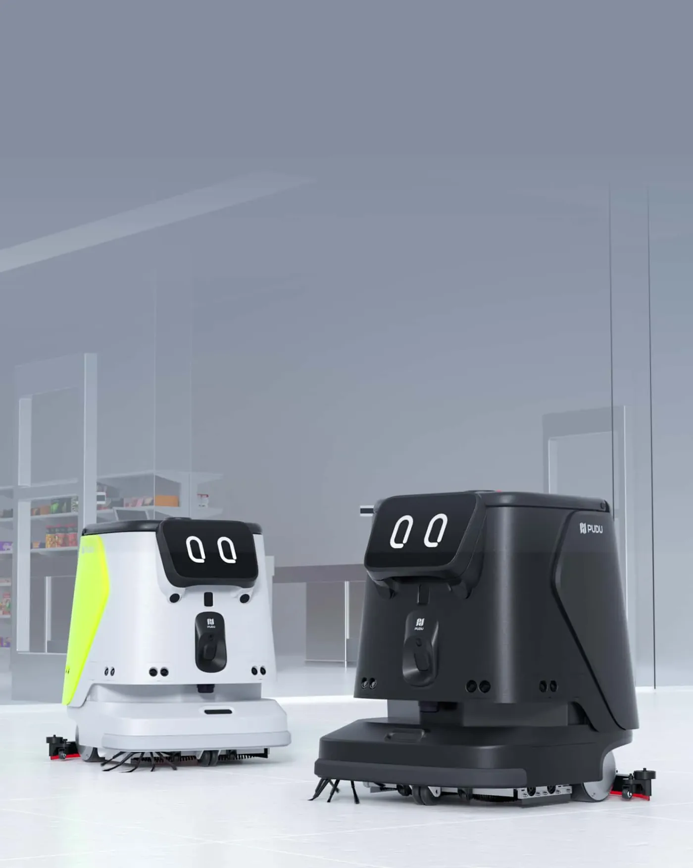 Cleaning robots working a retail floor
